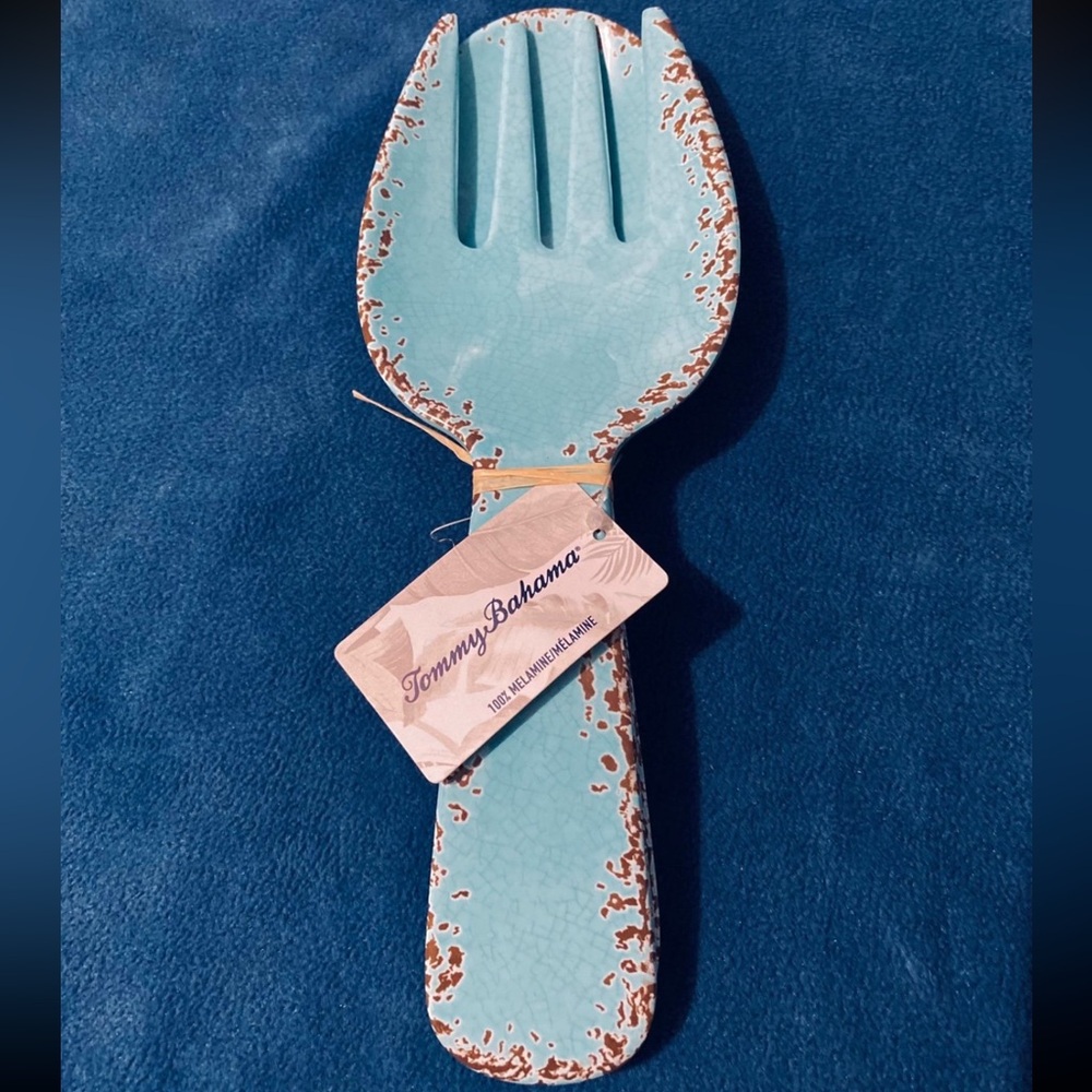Teal Rustic Crackle Tommy Bahama Melamine Spoon Rest & Salad Server Set NEW